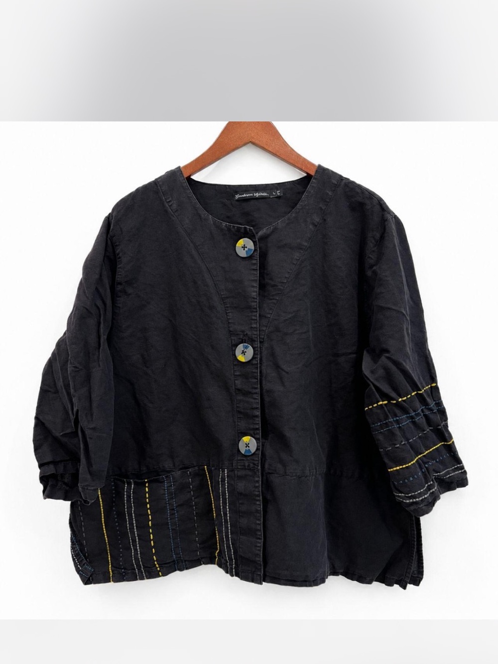 Gudrun Sjoden Linen Top Lightweight Shirt Jacket Embroidered Boxy Fit Size Large